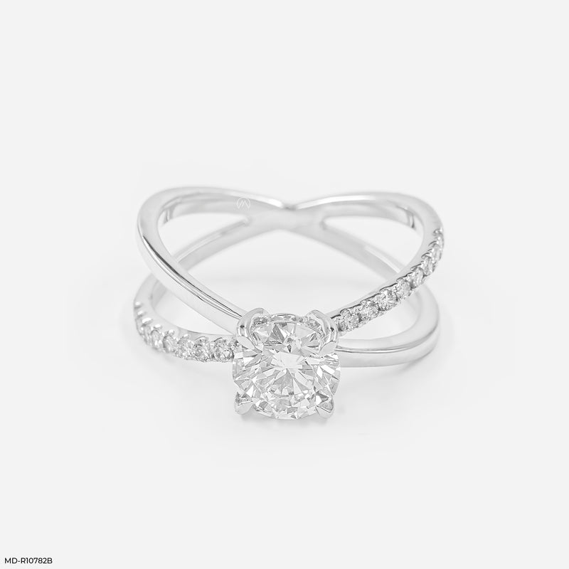 Crossover Solitaire Lab Diamond Ring 18K Yellow Gold