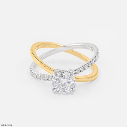 1 Carat Solitaire Lab Diamond Criss Cross Ring 18K Yellow Gold