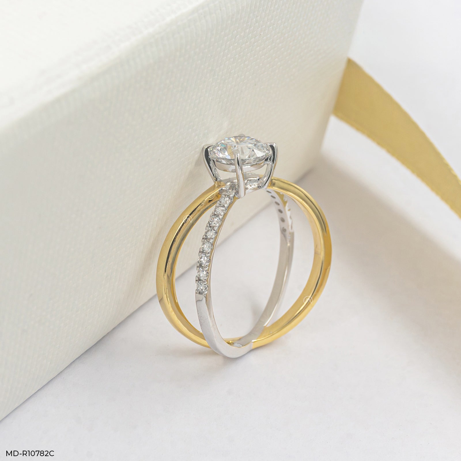 1.15 Carat Crossover Round Lab Diamond Solitaire Ring 14K Yellow Gold