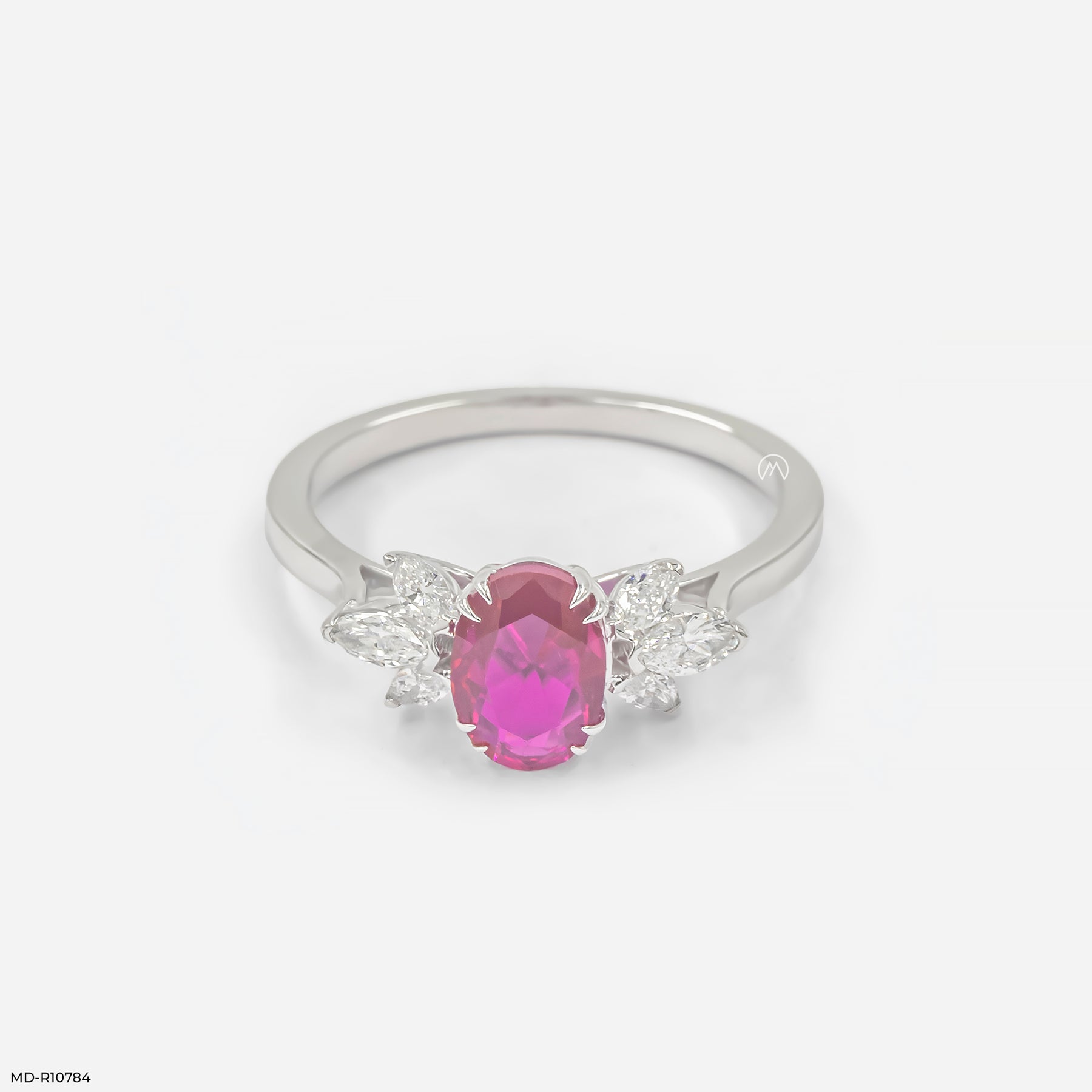 Floral Gemstone Cluster Ring 9K White Gold