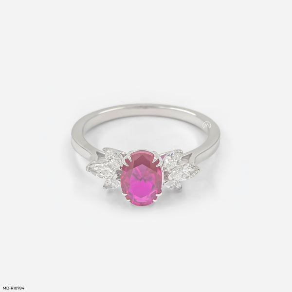 Floral Gemstone Cluster Ring 14K White Gold