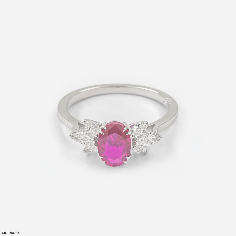 Floral Gemstone Cluster Ring 14K White Gold
