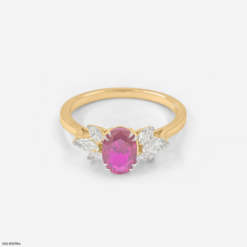 Floral Gemstone Cluster Ring 14K White Gold
