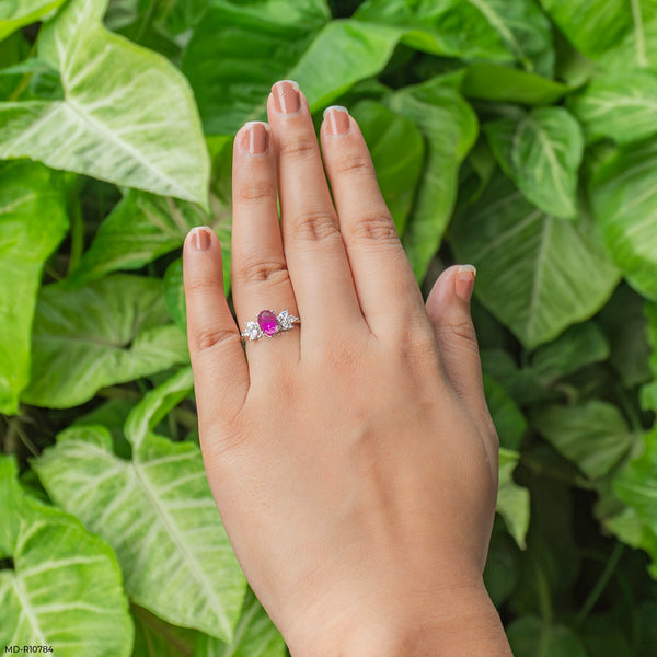Floral Gemstone Cluster Ring 14K White Gold
