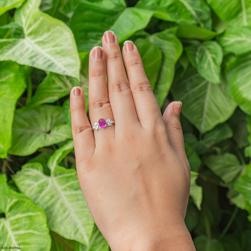 Floral Gemstone Cluster Ring 14K White Gold