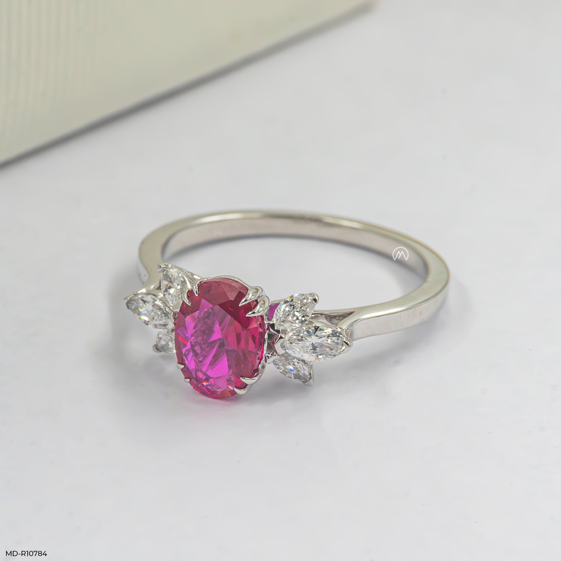 Floral Gemstone Cluster Ring 9K White Gold