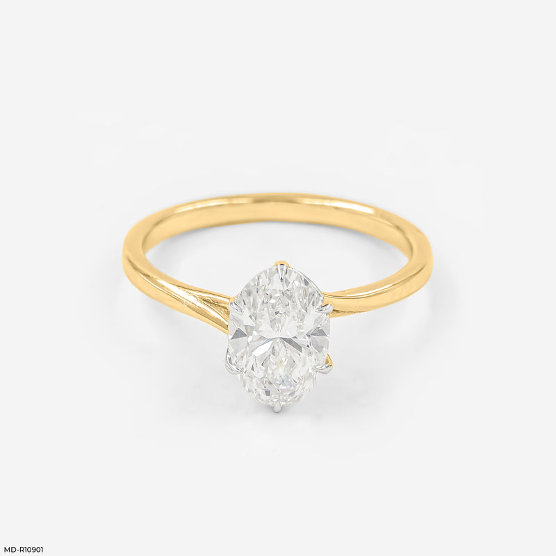 Elysian Oval Solitaire Rings 14K Yellow Gold