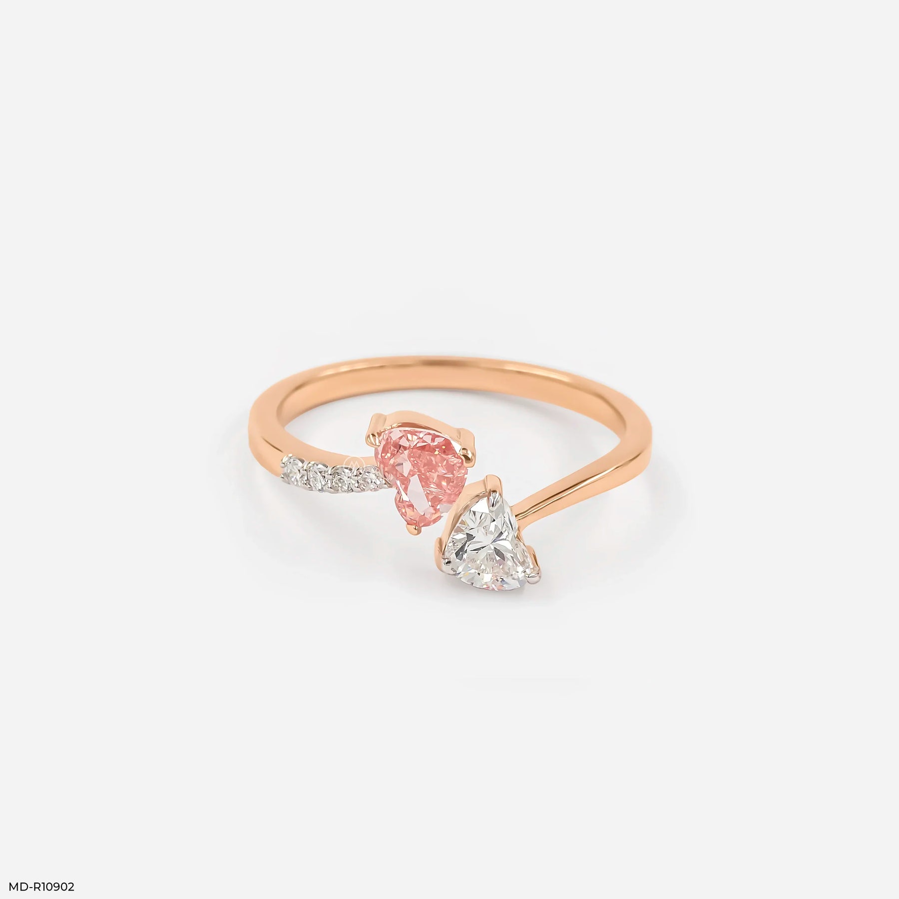 Duo Heart Toi Et Moi Diamond Rings 9K Rose Gold