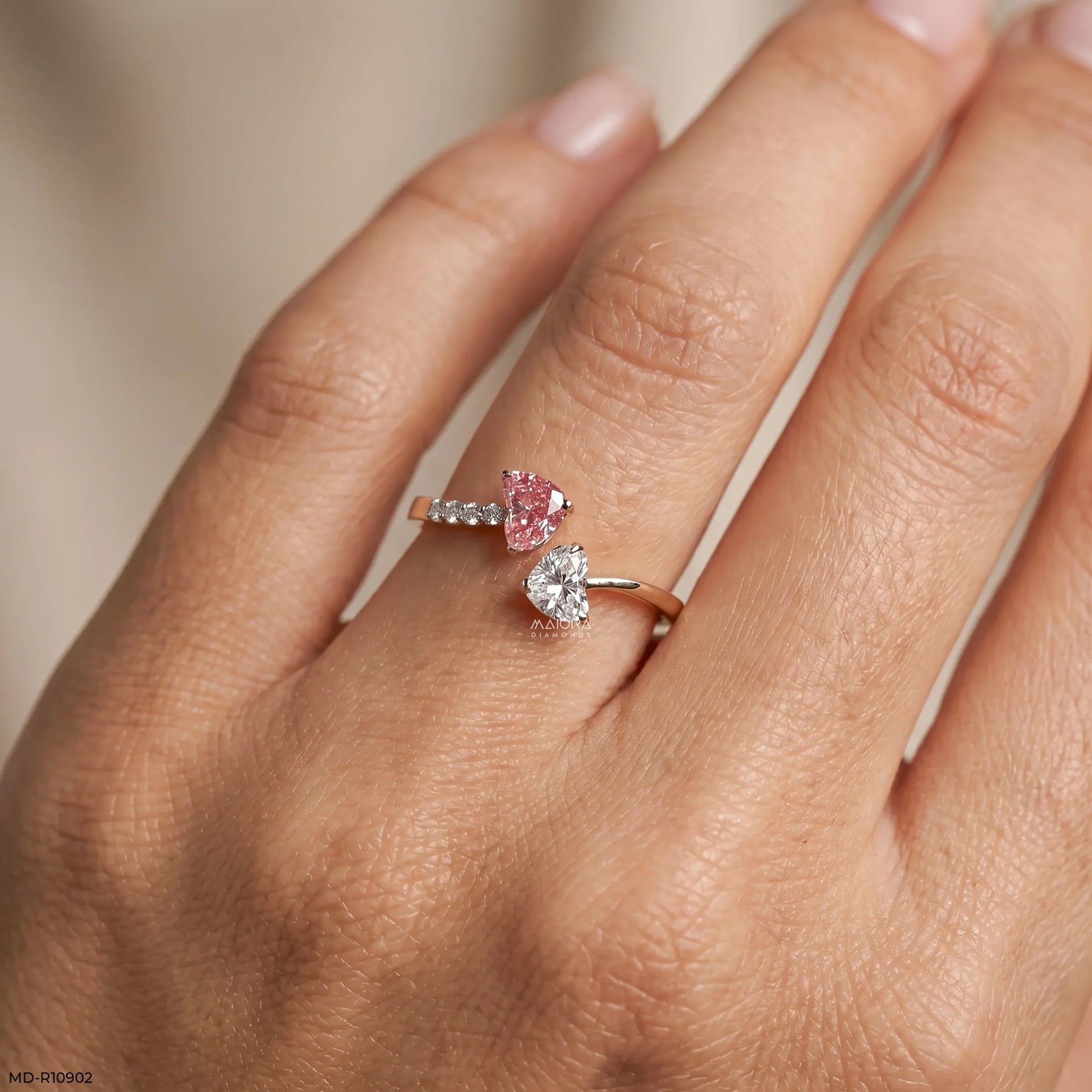 Duo Heart Toi Et Moi Diamond Rings 9K Rose Gold