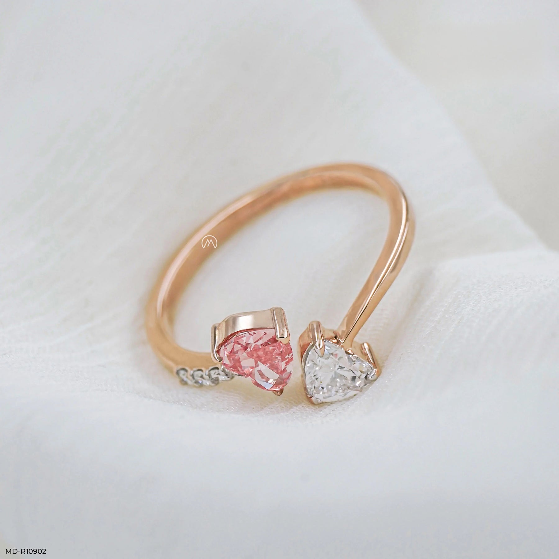 Duo Heart Toi Et Moi Diamond Rings 9K Rose Gold