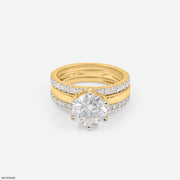 1.97 Carat Classic Solitaire & Double Pave Band Set 14K Yellow Gold