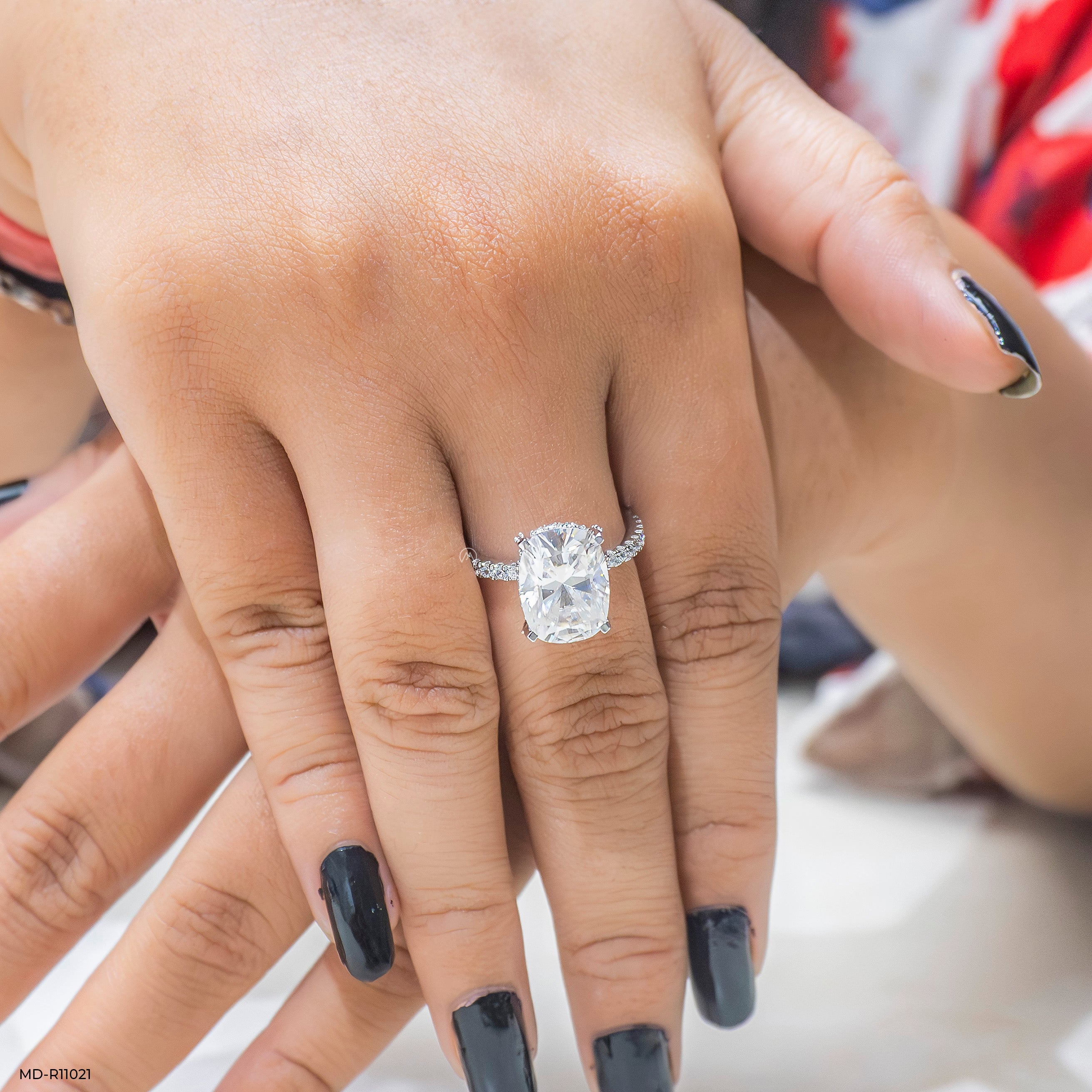Hidden Halo Oval Solitaire Rings 9K White Gold