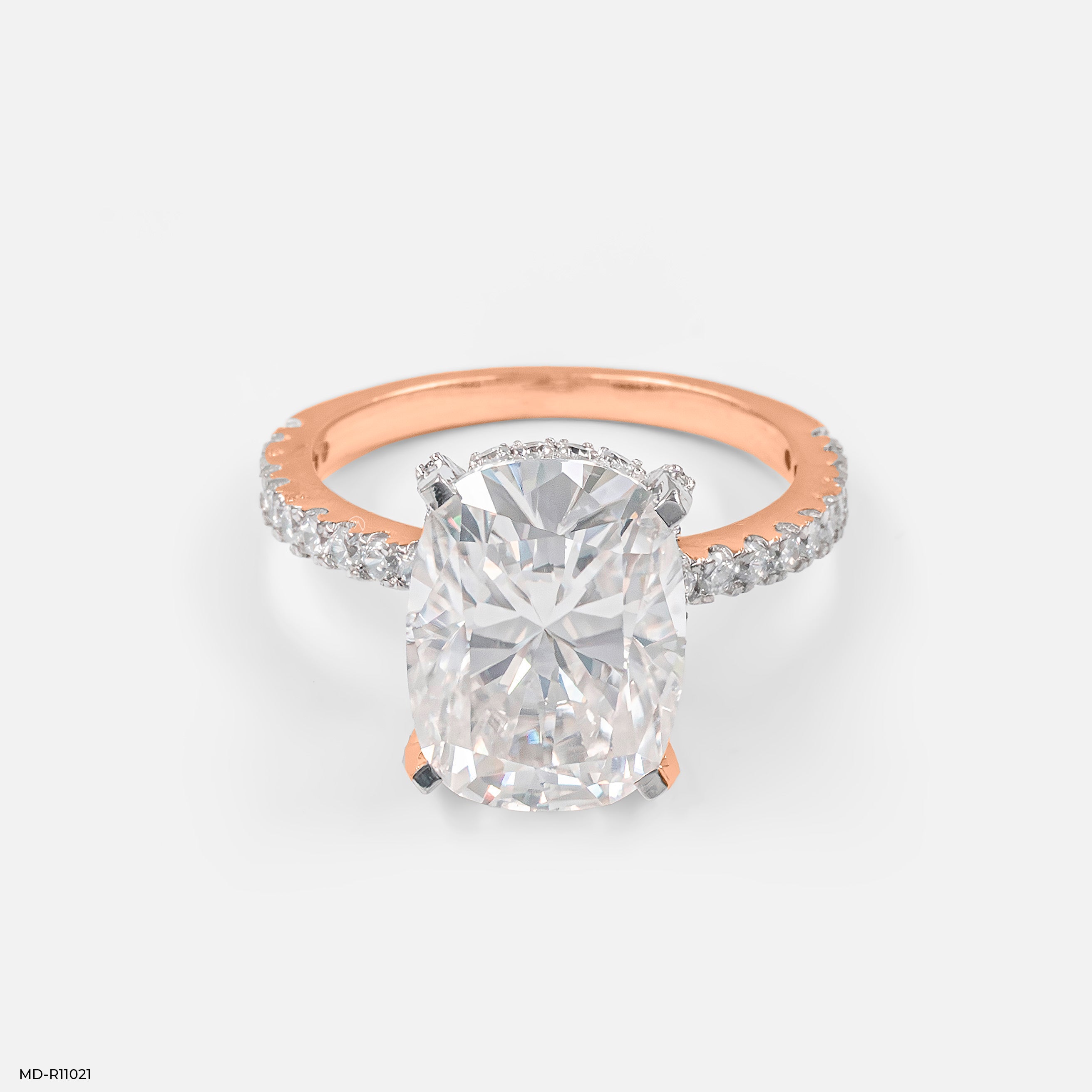 Hidden Halo Oval Solitaire Rings 18K Rose Gold