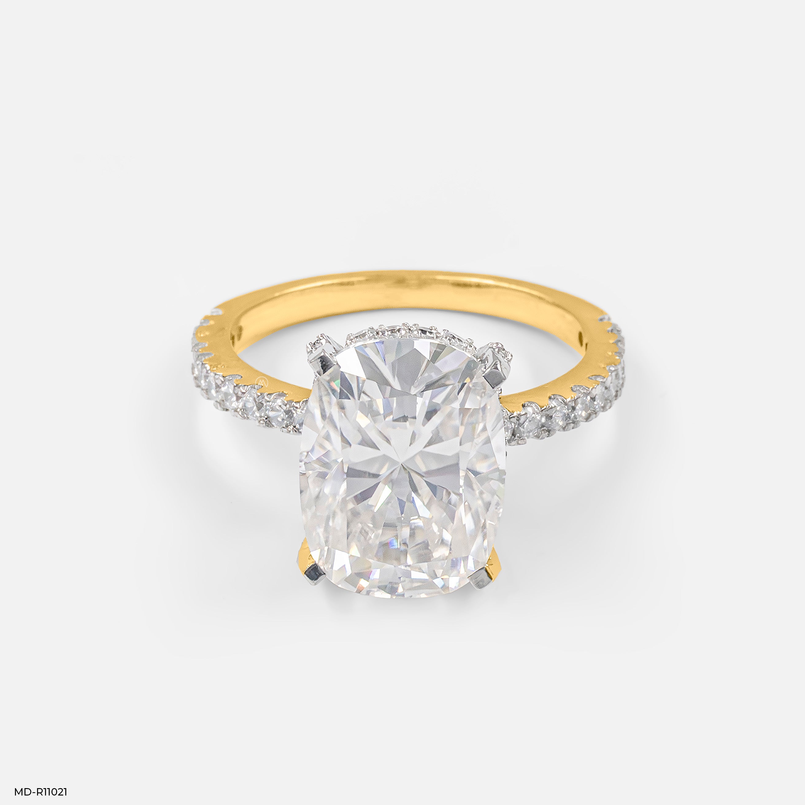 Hidden Halo Oval Solitaire Rings 18K Yellow Gold