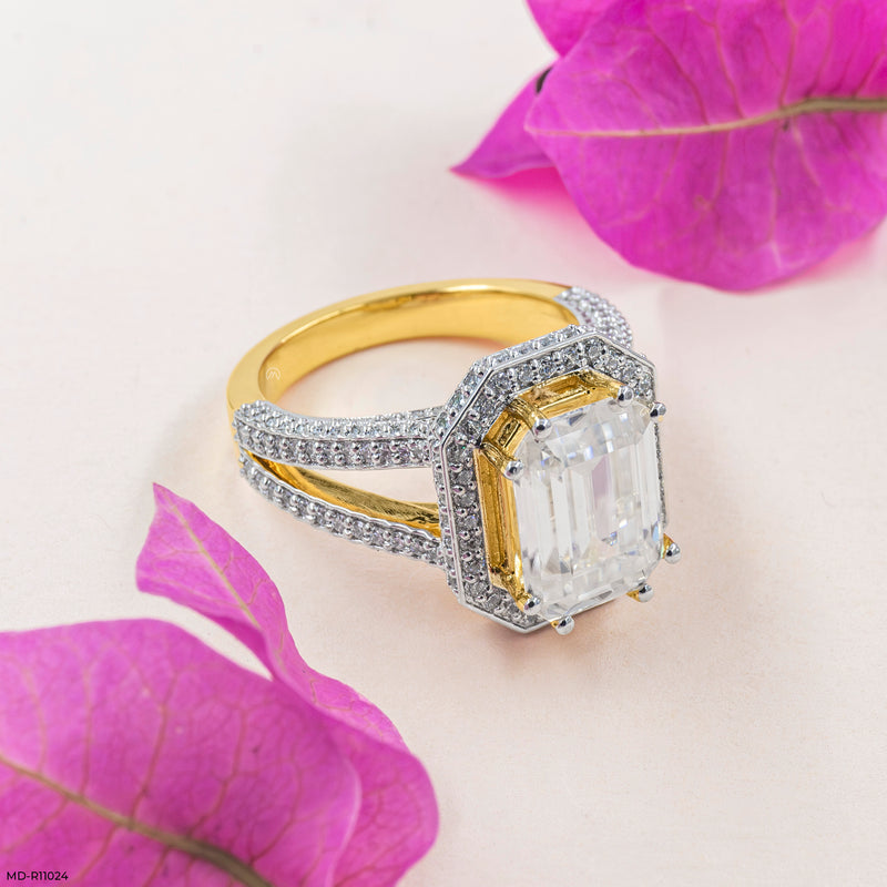 Majestic Emerald Halo Ring 14K White Gold