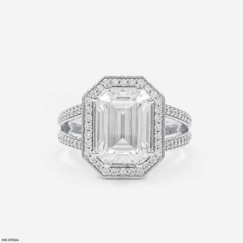Majestic Emerald Halo Ring 14K White Gold