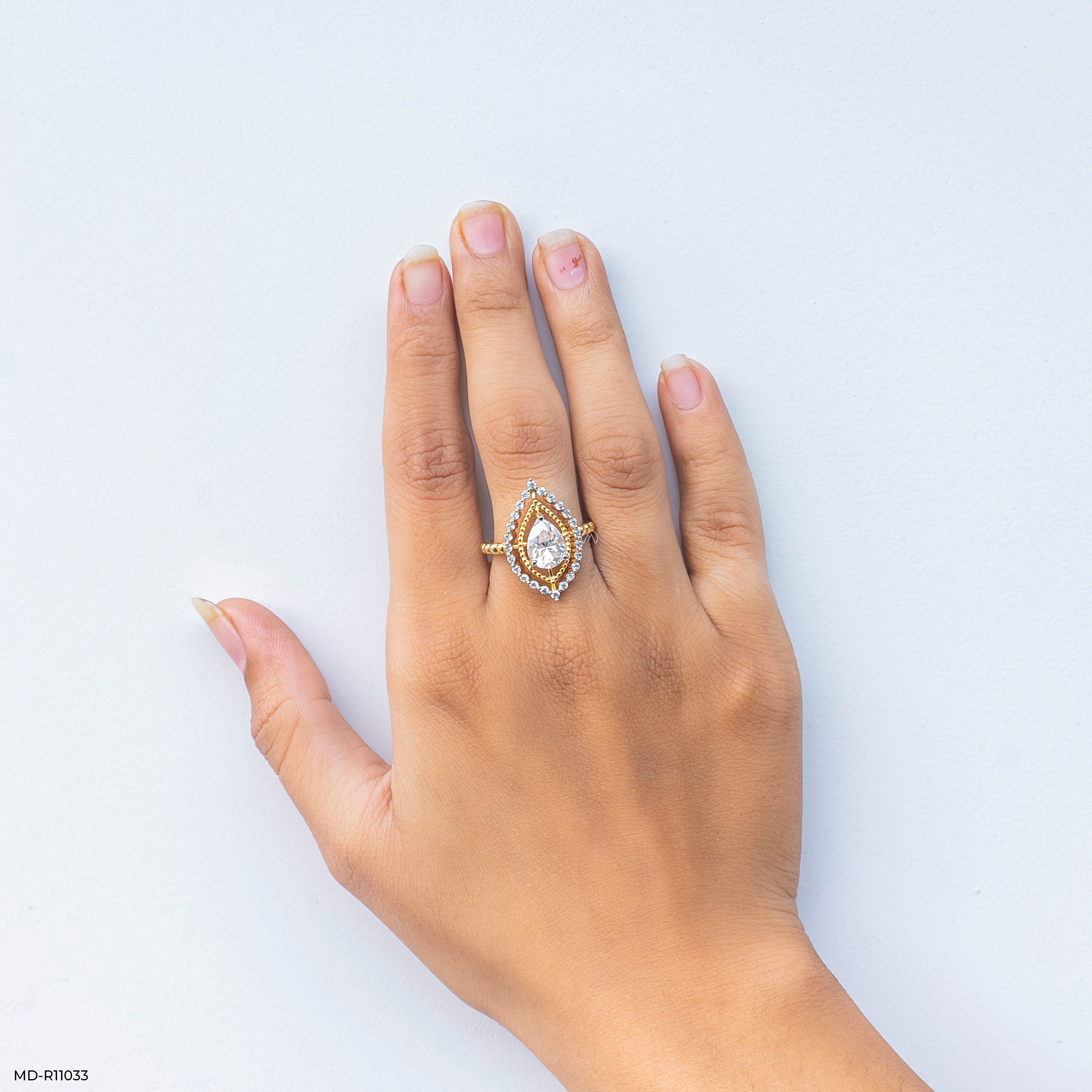 The Double Halo Teardrop Ring 9K Yellow Gold