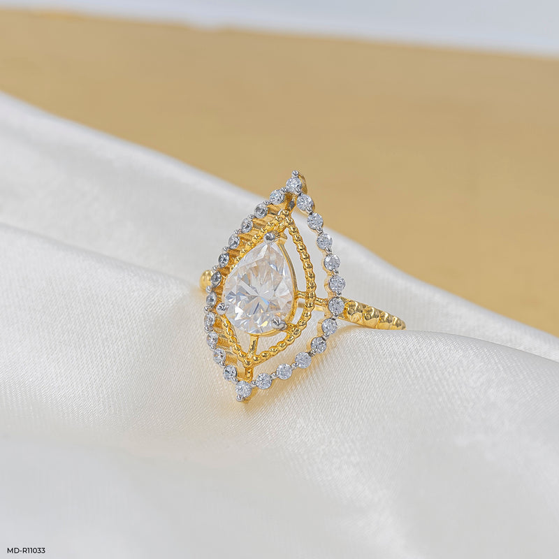 The Double Halo Teardrop Ring 14K Yellow Gold