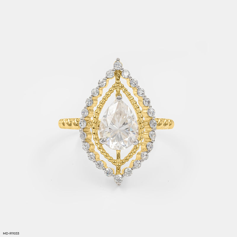 The Double Halo Teardrop Ring 14K Yellow Gold