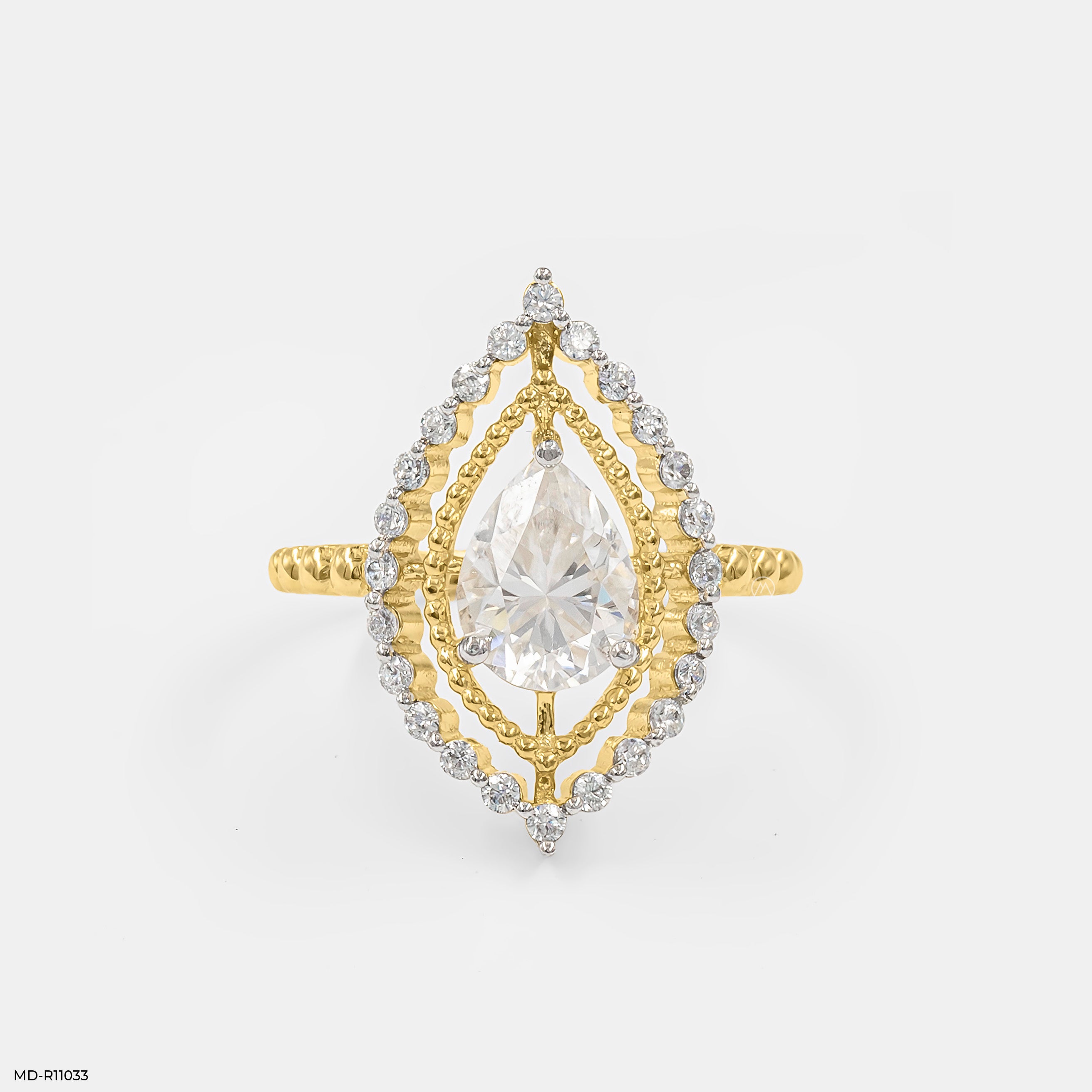 The Double Halo Teardrop Ring
