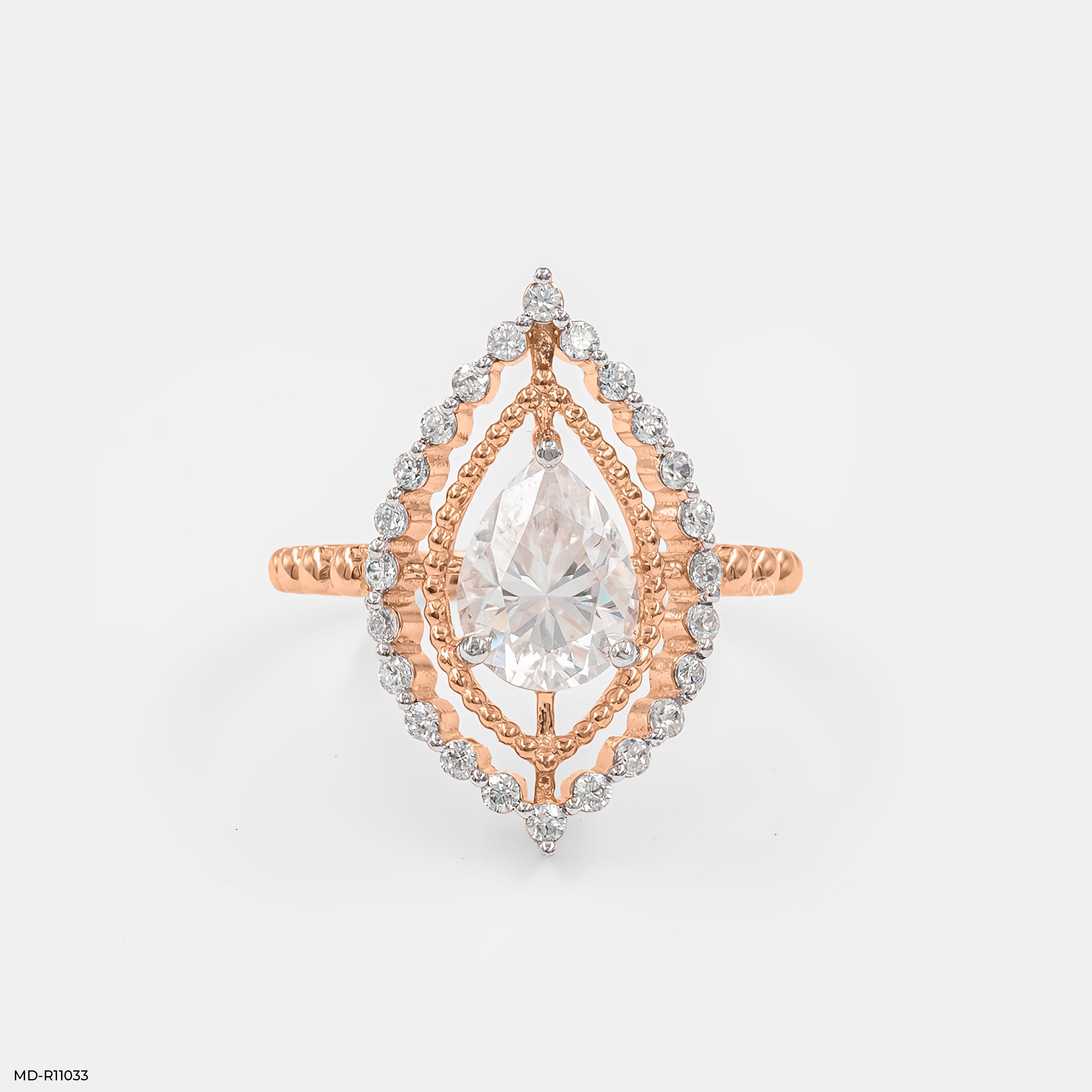 The Double Halo Teardrop Ring 18K Rose Gold