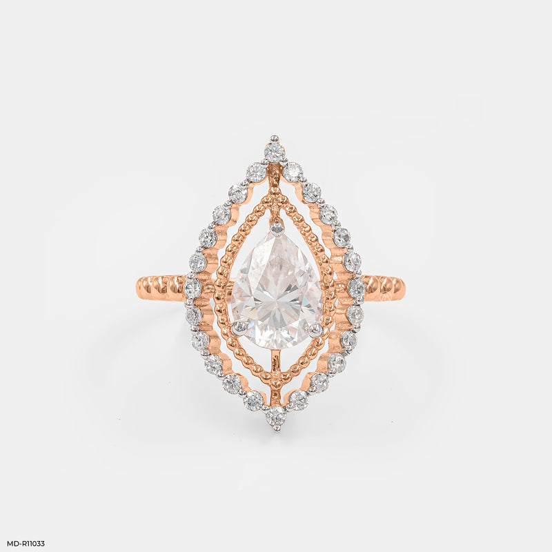 The Double Halo Teardrop Ring 14K Yellow Gold