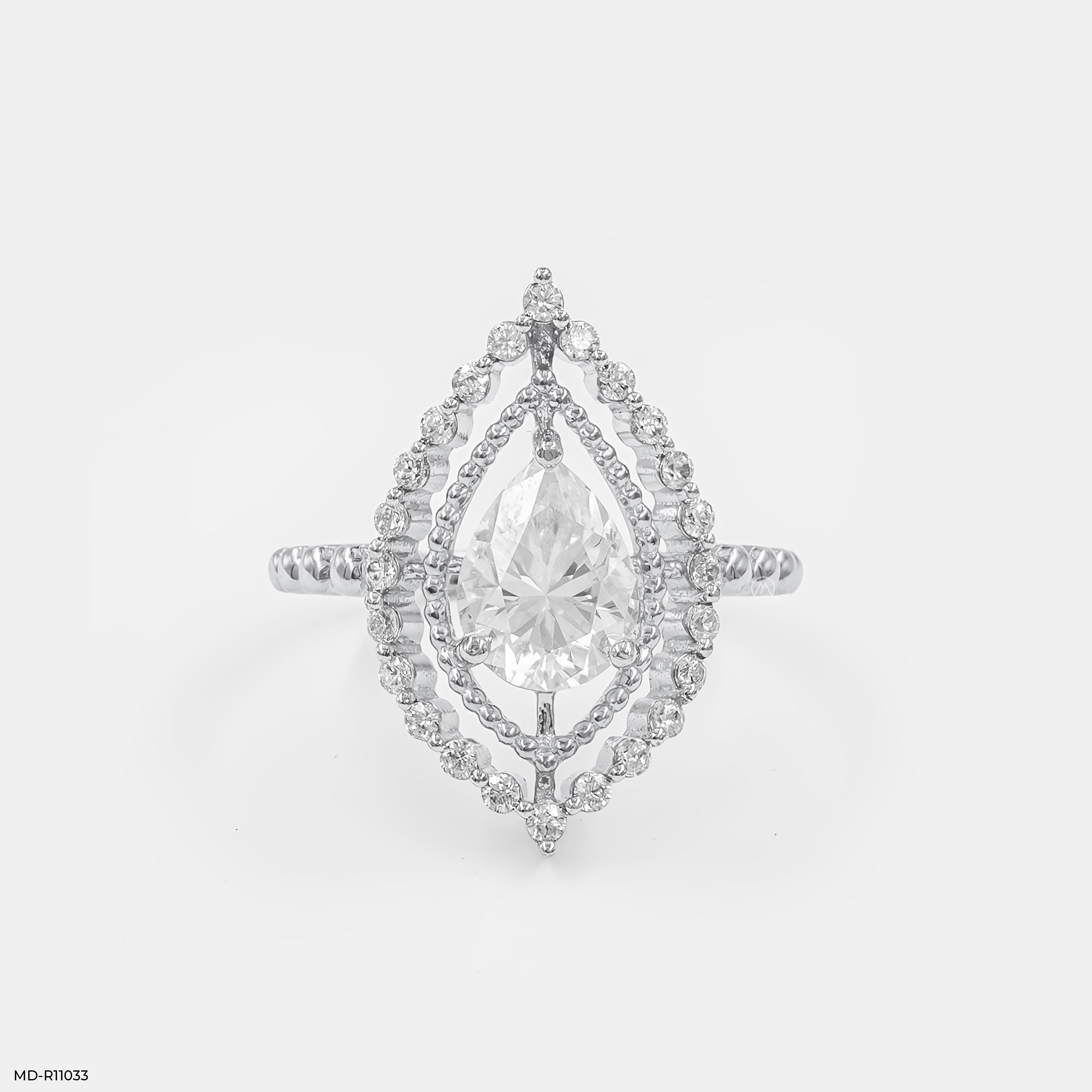 The Double Halo Teardrop Ring 14K White Gold