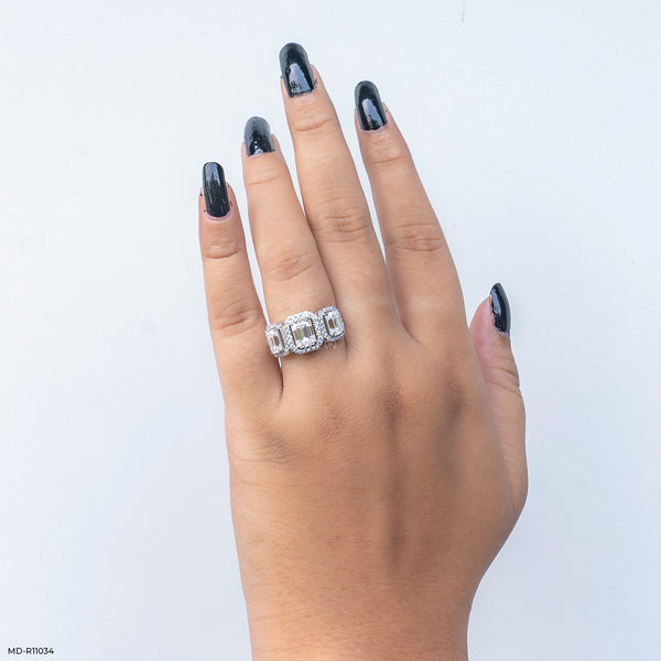 The Trinity Emerald Halo Ring 14K White Gold