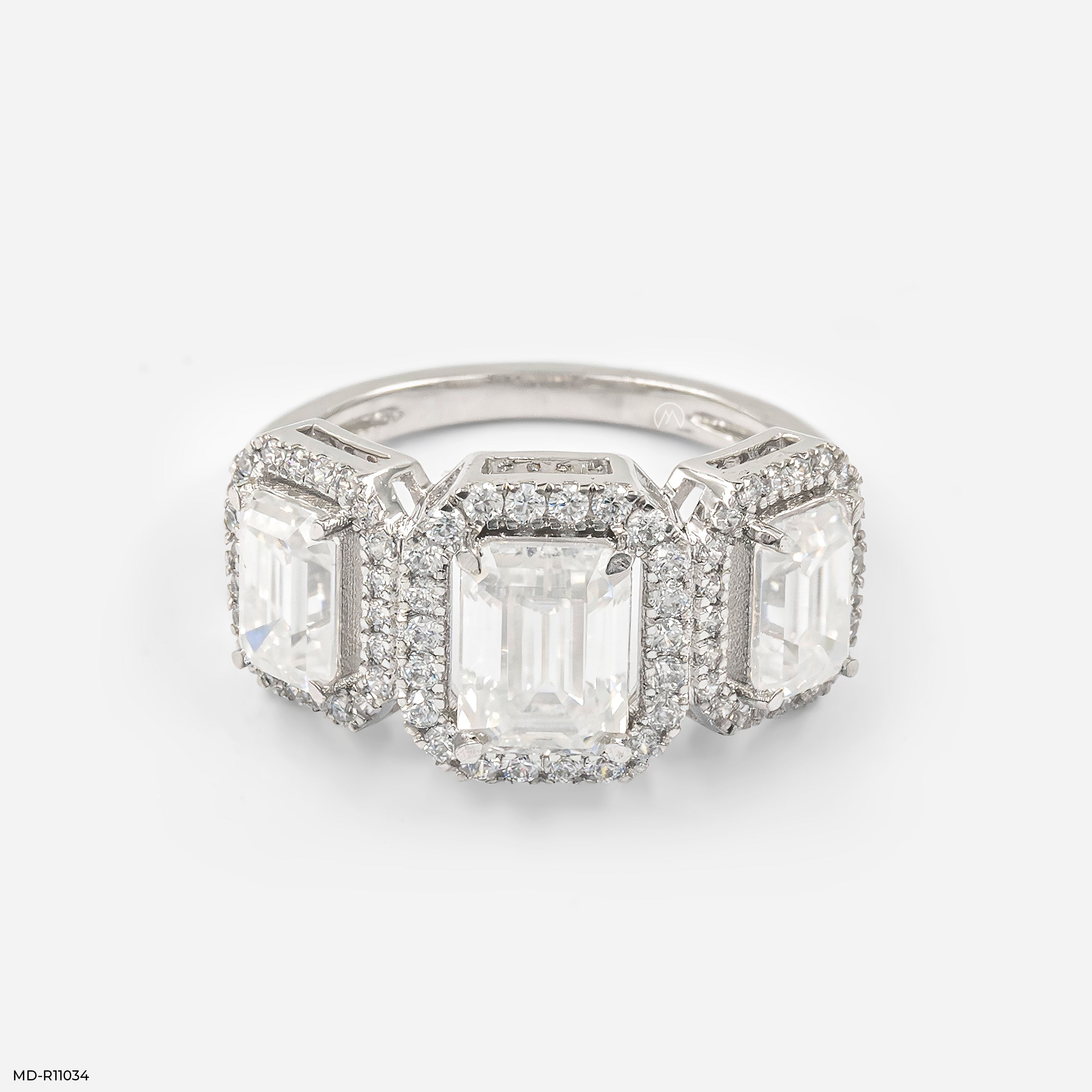 The Trinity Emerald Halo Ring 14K Rose Gold
