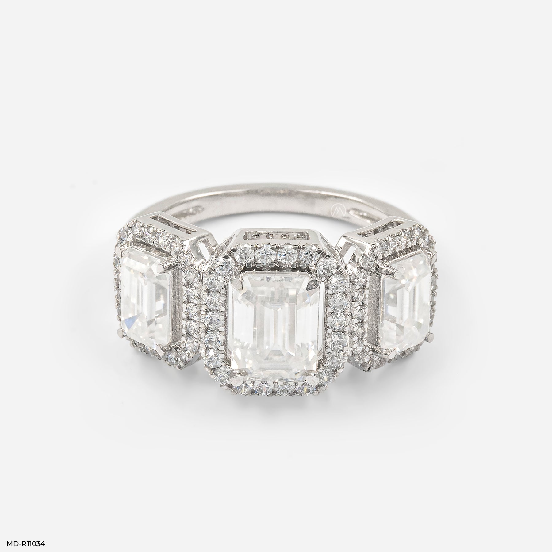 The Trinity Emerald Halo Ring 14K Yellow Gold