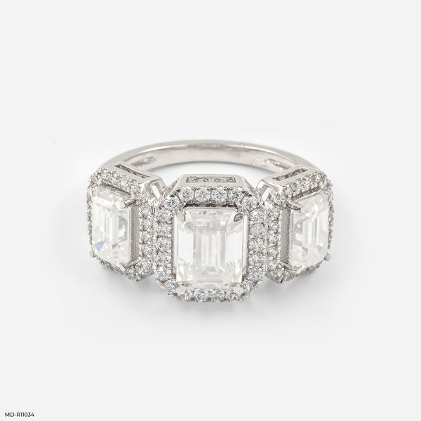 The Trinity Emerald Halo Ring 14K White Gold