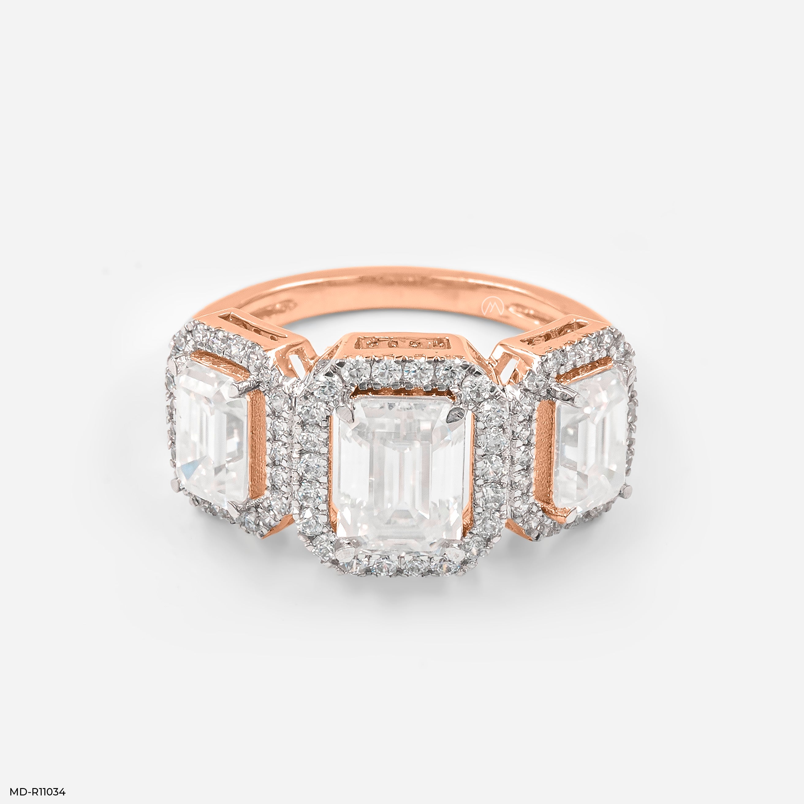 The Trinity Emerald Halo Ring 14K Rose Gold