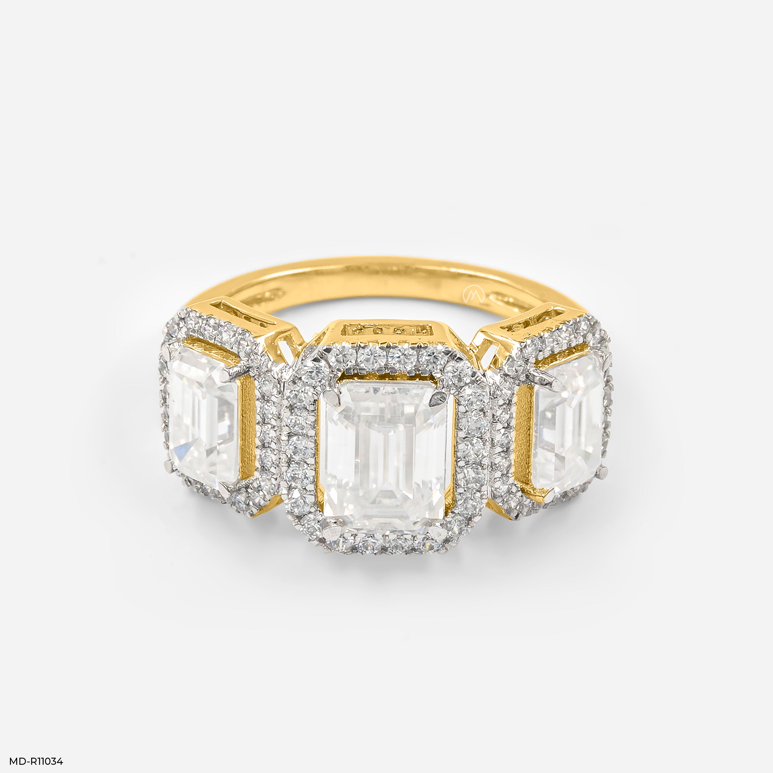 The Trinity Emerald Halo Ring 14K Rose Gold