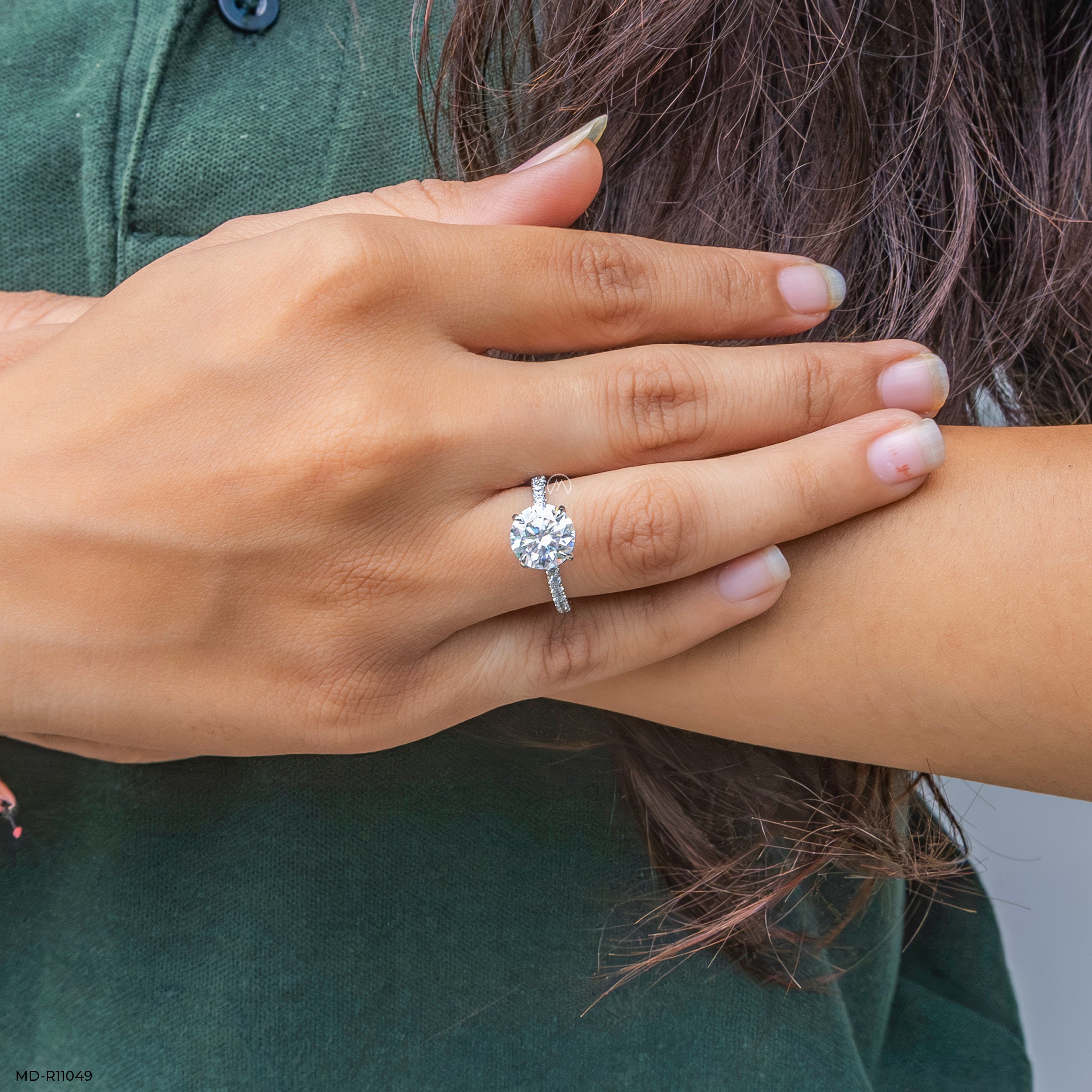 The Solitaire Pave Ring 9K White Gold
