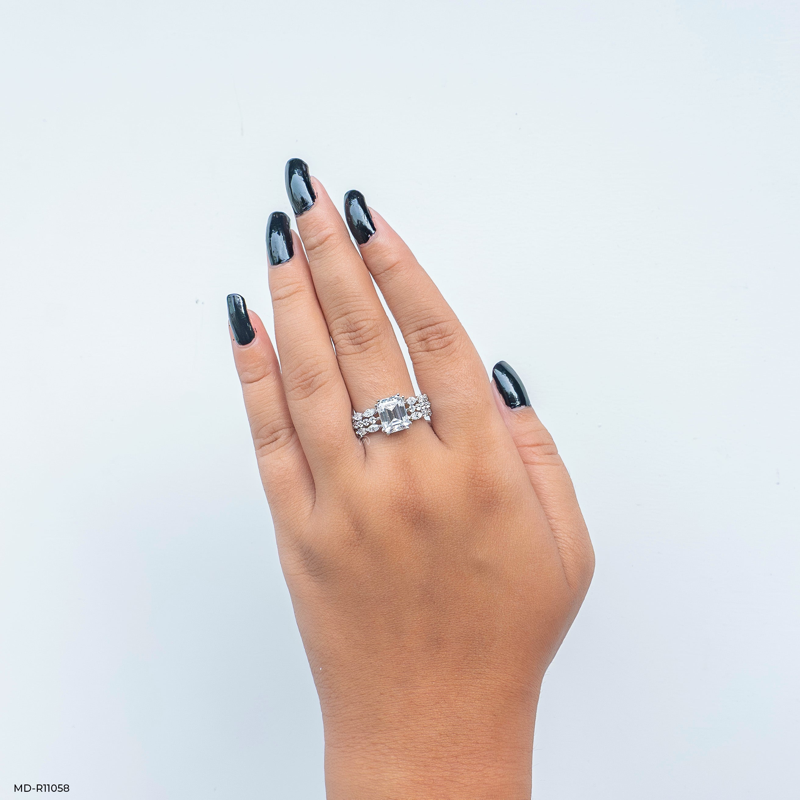 Regal Emerald Solitaire Diamond Rings 9K White Gold