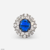 Victorian Blue Sapphire Diamond Rings 9K White Gold