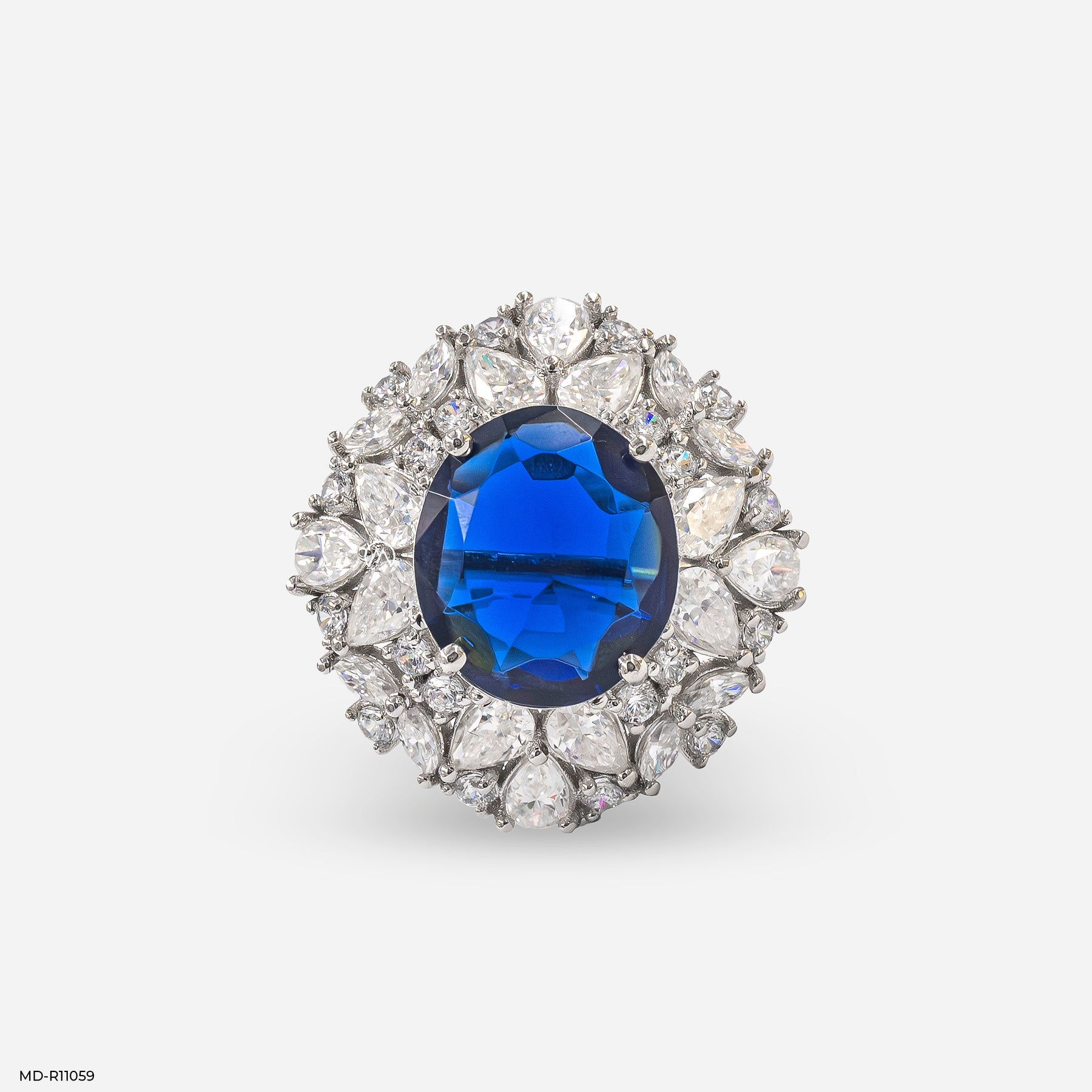 Victorian Blue Sapphire Diamond Rings 9K White Gold