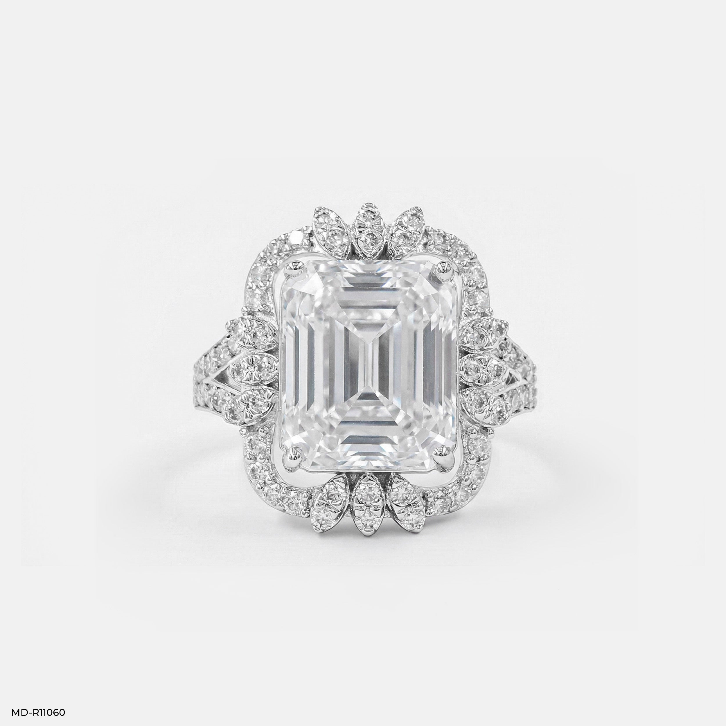 Leaf Crown Solitaire Diamond Rings Platinum 950