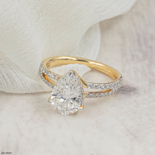 Dual Stream Pear Ring 14K Yellow Gold