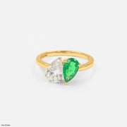 Toi Et Moi Solitaire Emerald Diamond Ring 9K Yellow Gold