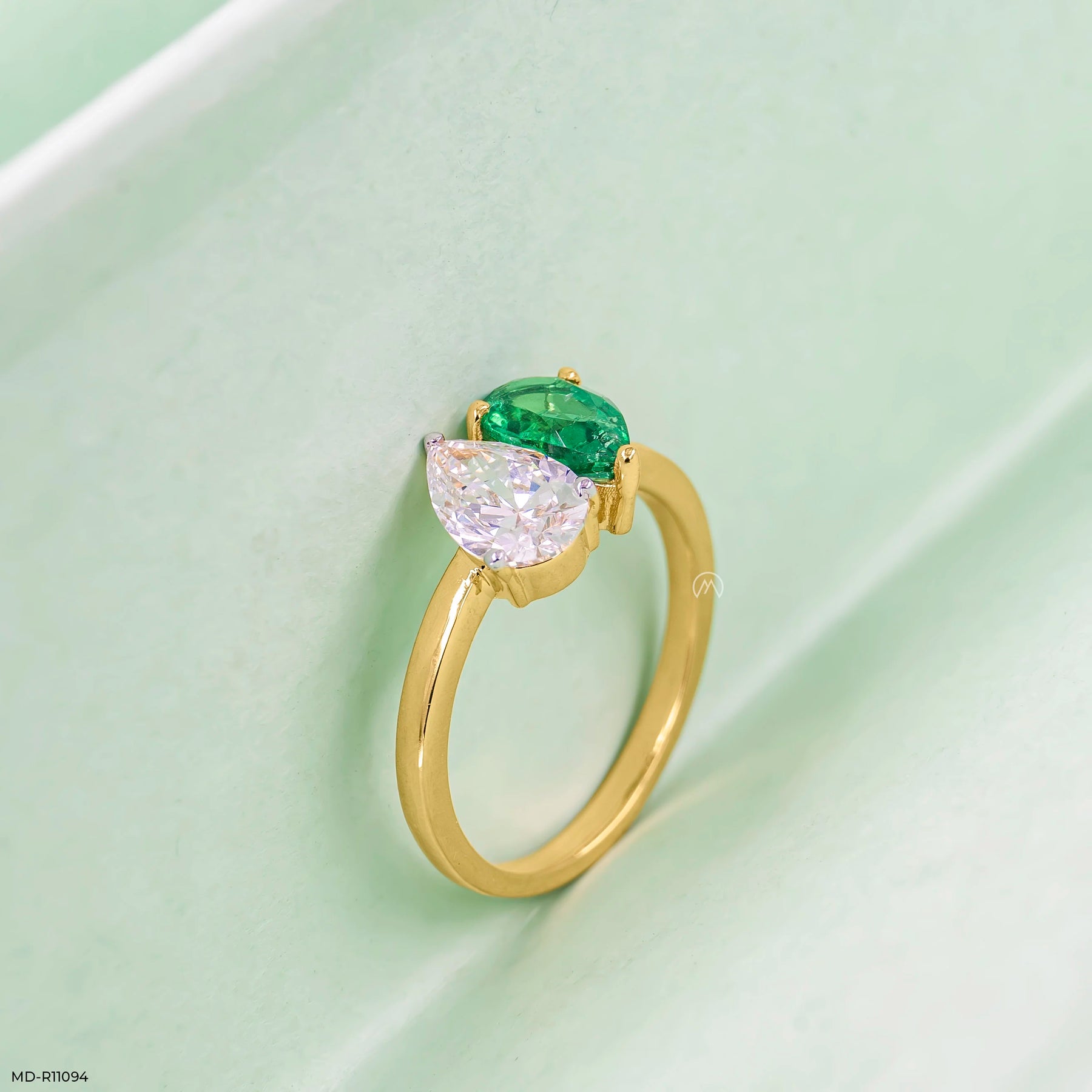 Toi Et Moi Solitaire Emerald Diamond Ring Platinum 950