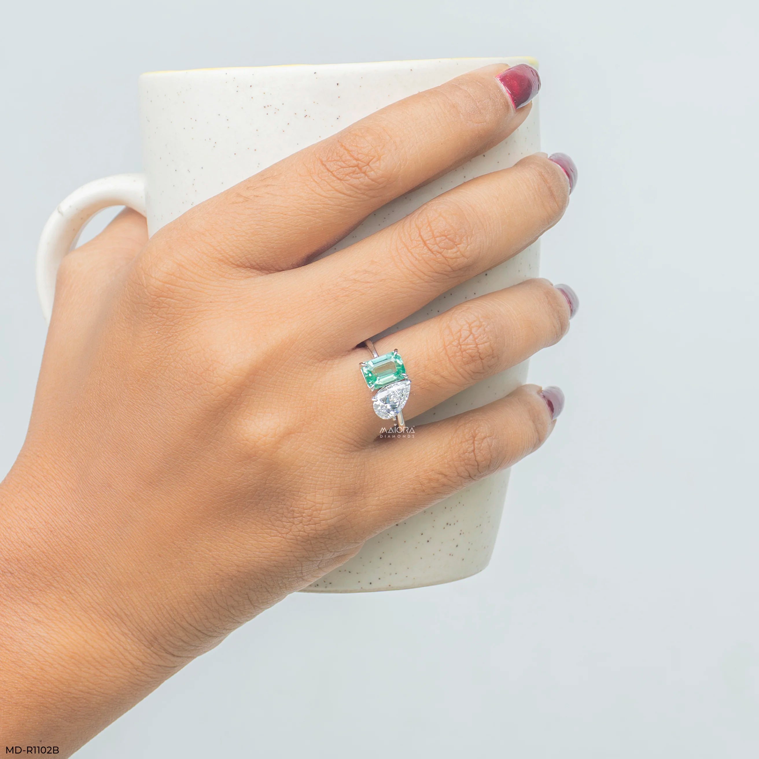 Serene Toi et Moi Solitaire Diamond Rings 9K White Gold