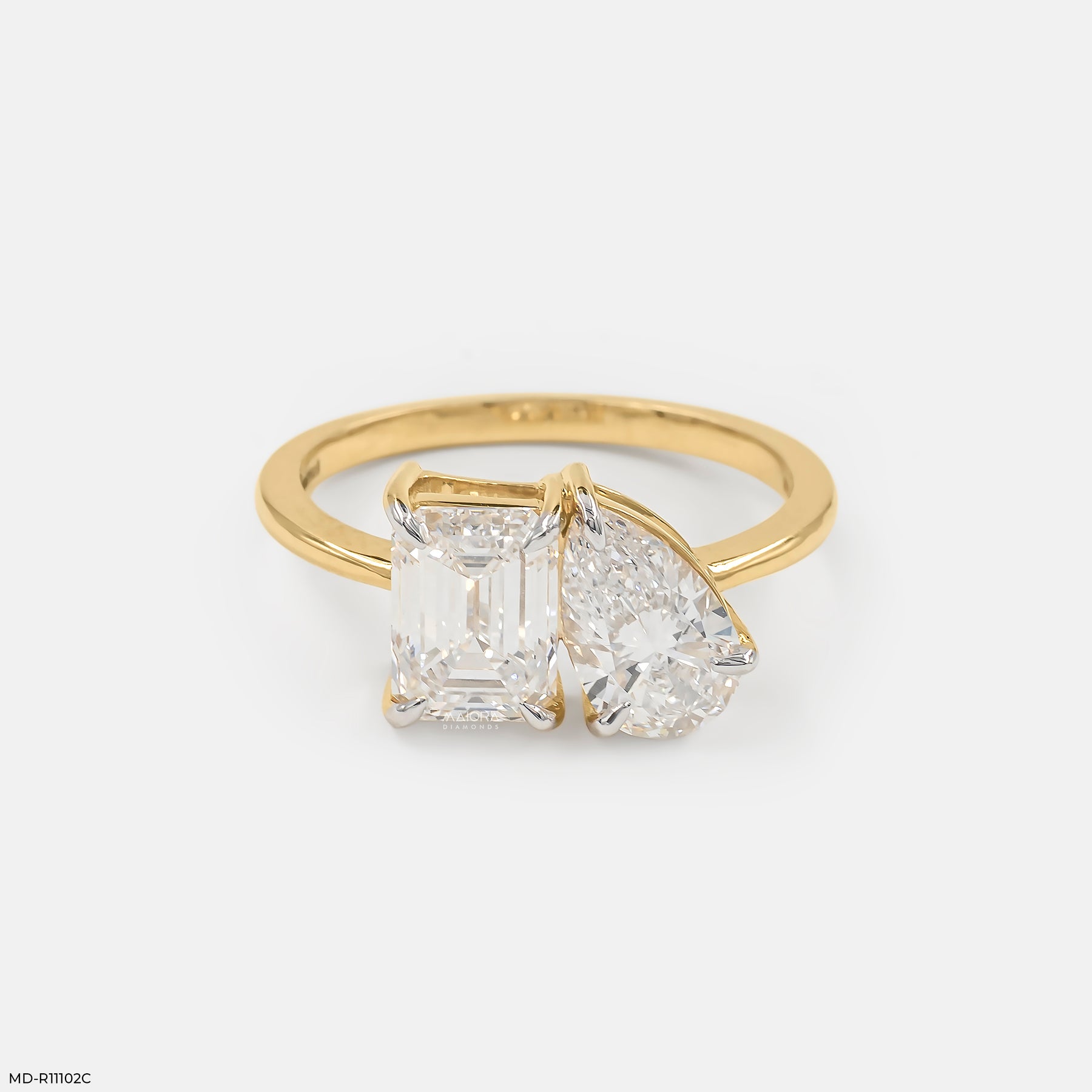 2.5 Carat Modern Duo-Stone Lab Diamond Ring 14K Yellow Gold