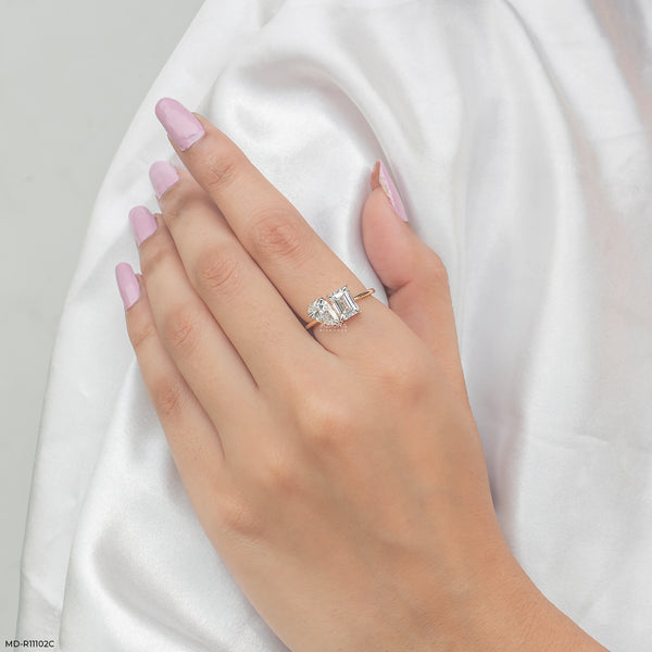 Modern Duo-Stone Lab Diamond Ring 14K Yellow Gold