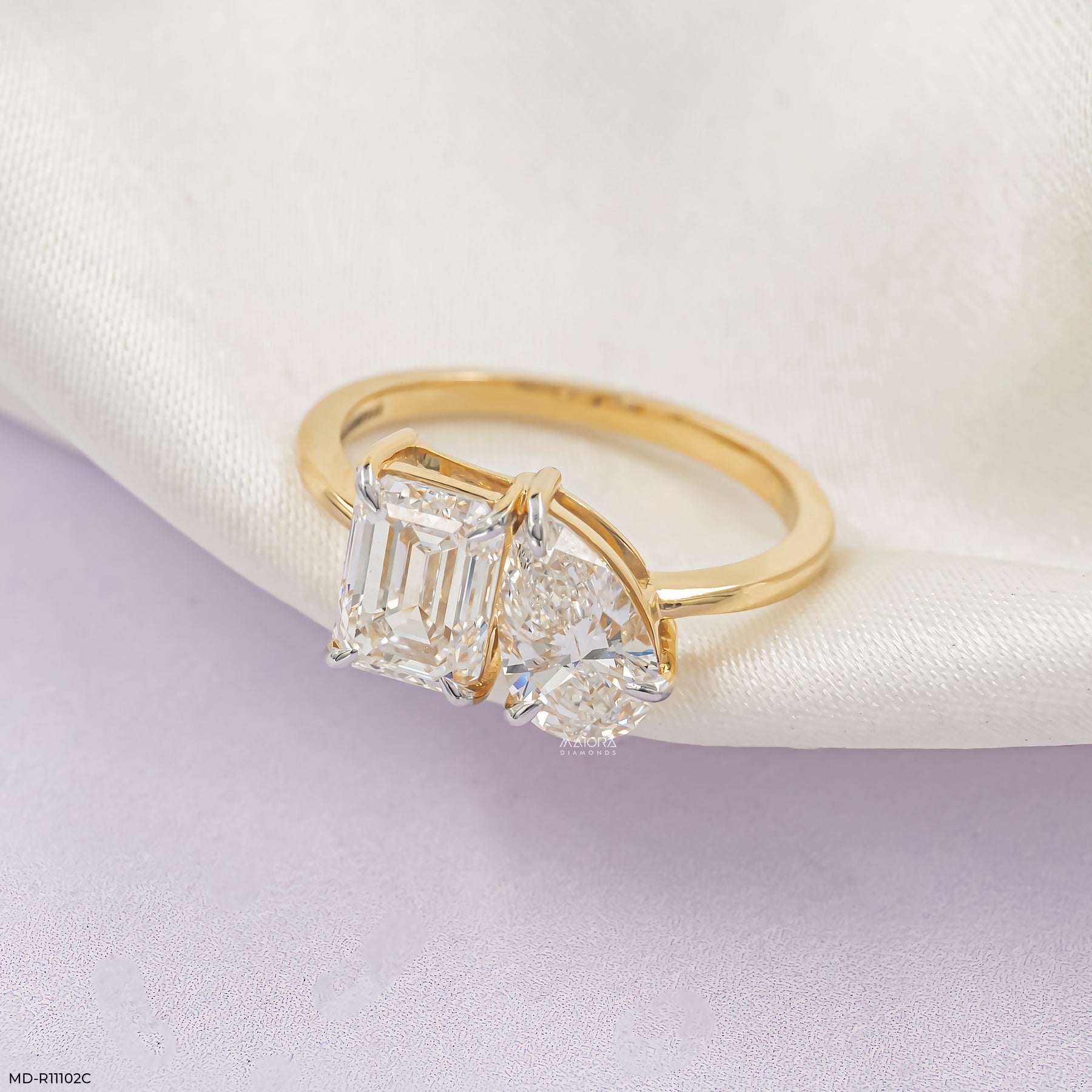 2.5 Carat Modern Duo-Stone Lab Diamond Ring 14K Yellow Gold