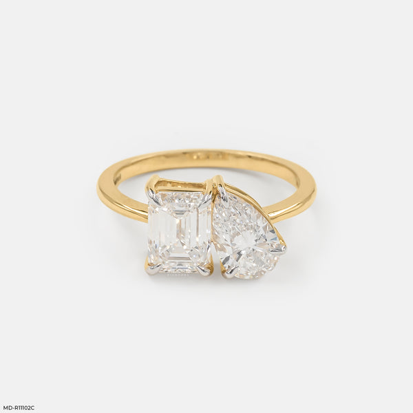 Modern Duo-Stone Lab Diamond Ring 14K Yellow Gold