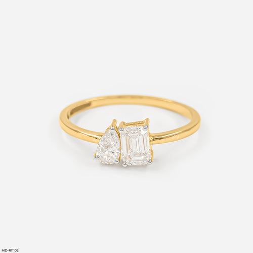 Modern Duo-Stone Lab Diamond Ring 14K Yellow Gold