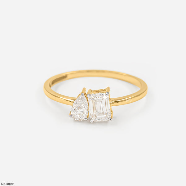 Modern Duo-Stone Lab Diamond Ring 14K Yellow Gold
