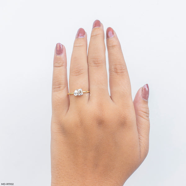 Modern Duo-Stone Lab Diamond Ring 14K Yellow Gold