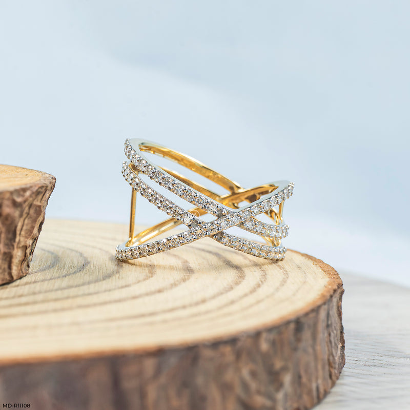 Golden Criss-Cross Radiance Ring Platinum 950